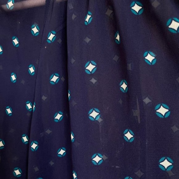 Old Navy sheer navy and turquoise patterned blouse - Picture 3 of 5